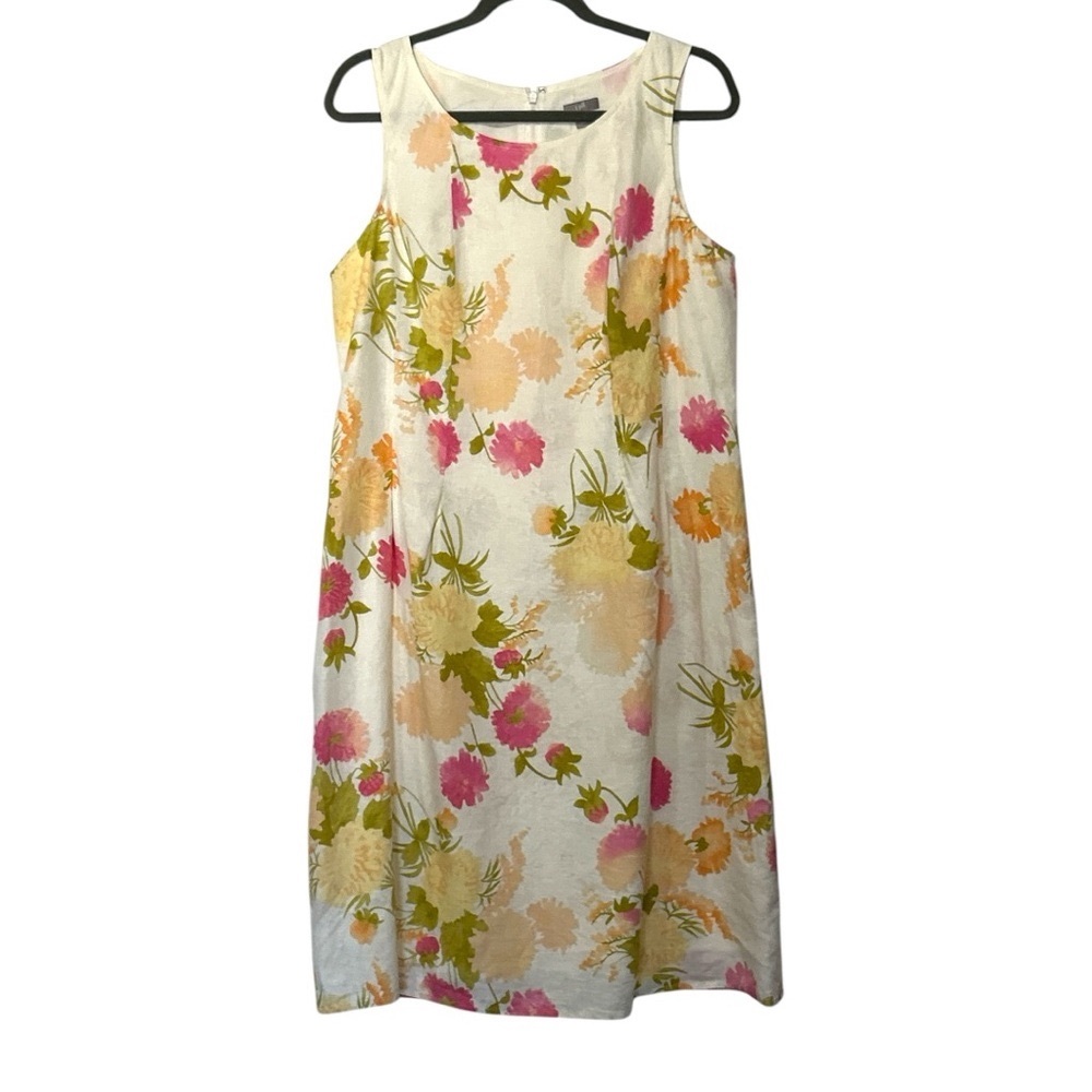 J. Jill Linen Sheath Dress Coastal Seaside New England Summer Floral Sz 12